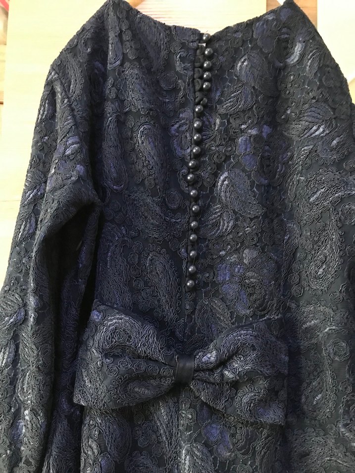 Lacivert Desenli Düğmeli Uzun Abiye - Görsel 2