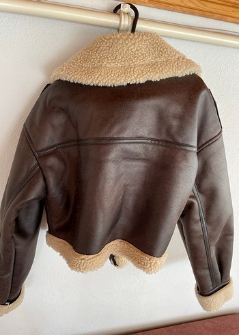 Stradivarius Kürklü Kahverengi Mini Deri Biker Ceket