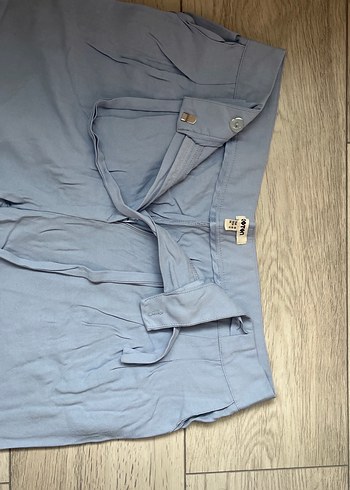 Mavi Kemerli Rahat Kesim Keten Kadın Pantolon - Görsel 3