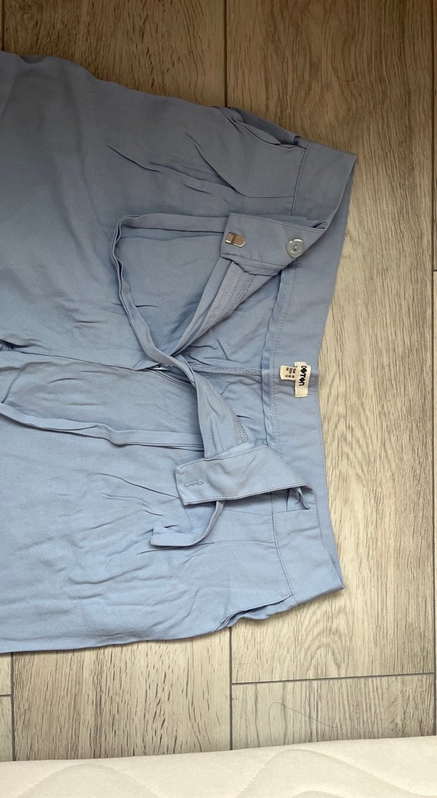 Mavi Kemerli Rahat Kesim Keten Kadın Pantolon - Görsel 3