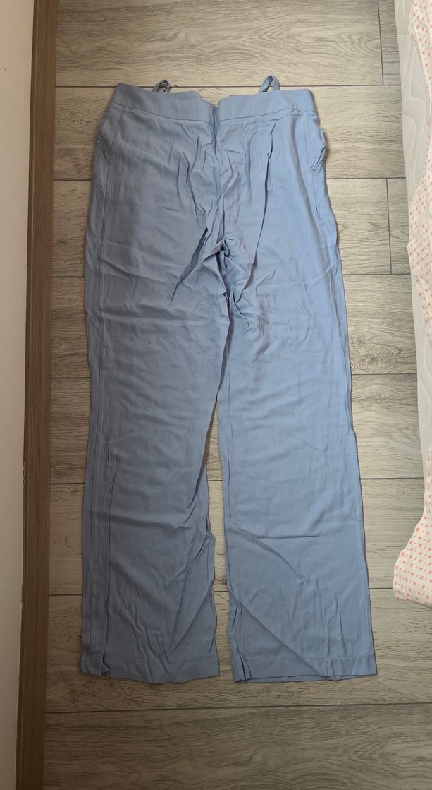 Mavi Kemerli Rahat Kesim Keten Kadın Pantolon - Görsel 4