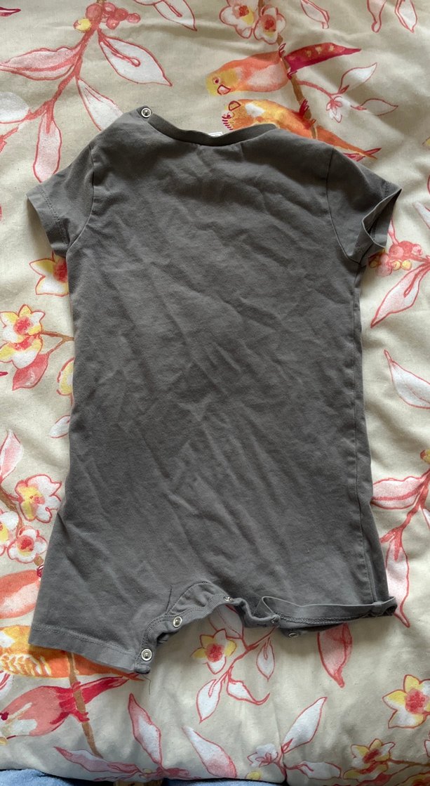 Gri Kısa Kollu Bebek Tulum Dinazor Desenli - Görsel 2