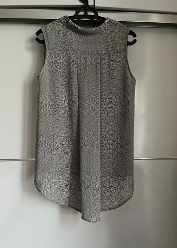 Gri Kalp Desenli V Yakalı Salaş Kadın Bluz - Görsel 4