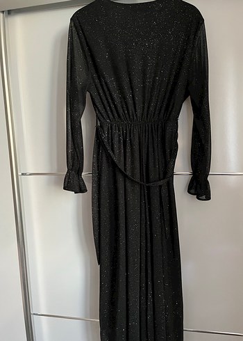 Siyah Drapeli Uzun Kadın Elbise - Görsel 4