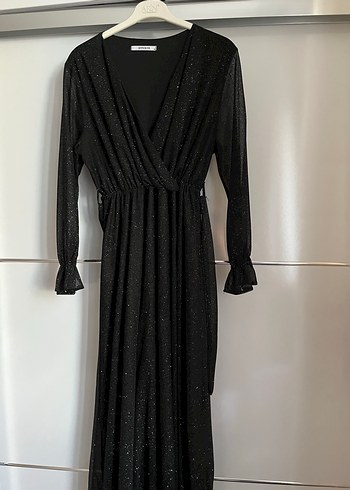 Siyah Drapeli Uzun Kadın Elbise - Görsel 2