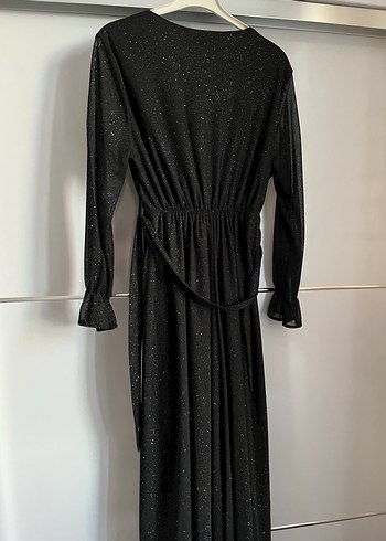 Siyah Drapeli Uzun Kadın Elbise - Görsel 5