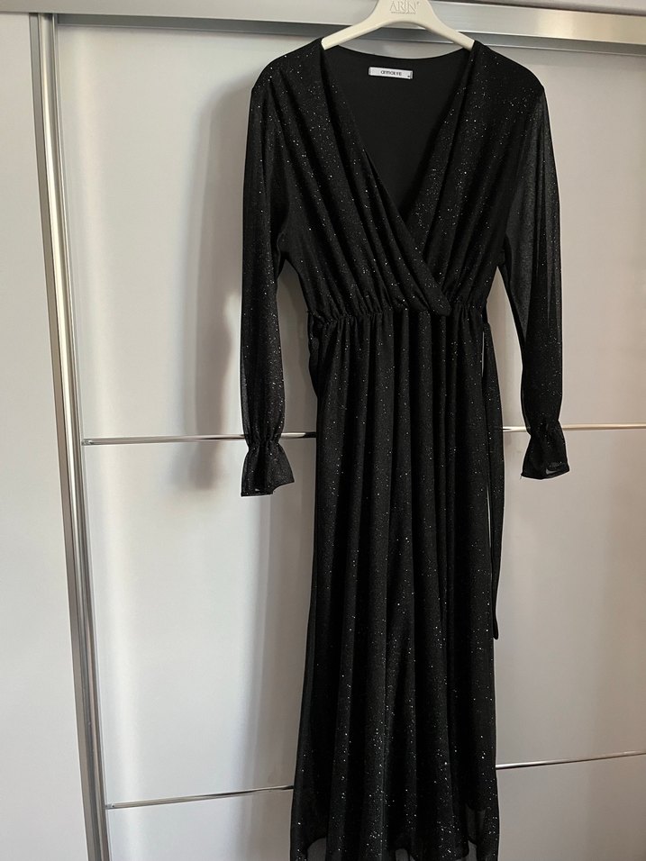 Siyah Drapeli Uzun Kadın Elbise - Görsel 3