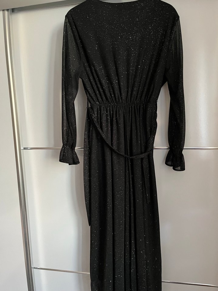 Siyah Drapeli Uzun Kadın Elbise - Görsel 4