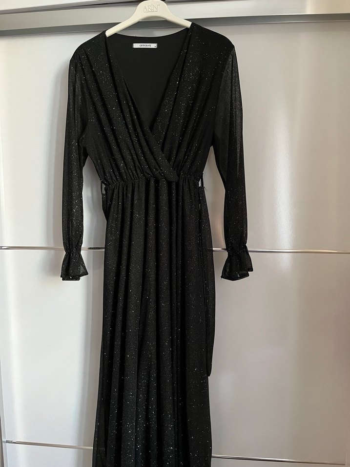 Siyah Drapeli Uzun Kadın Elbise - Görsel 2