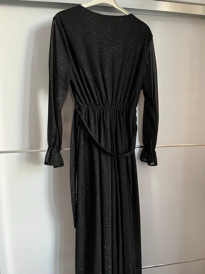 Siyah Drapeli Uzun Kadın Elbise - Görsel 5