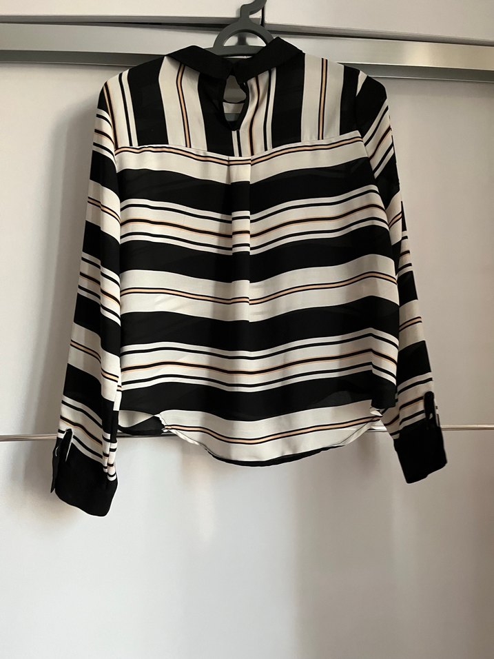 Kadın Siyah Çizgili Pilili Uzun Kollu Gömlek - Görsel 4