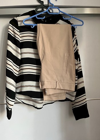 Bej Kadın Kumaş Pantolon Kemerli Midi Boy - Görsel 3