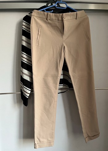 Bej Kadın Kumaş Pantolon Kemerli Midi Boy - Görsel 2