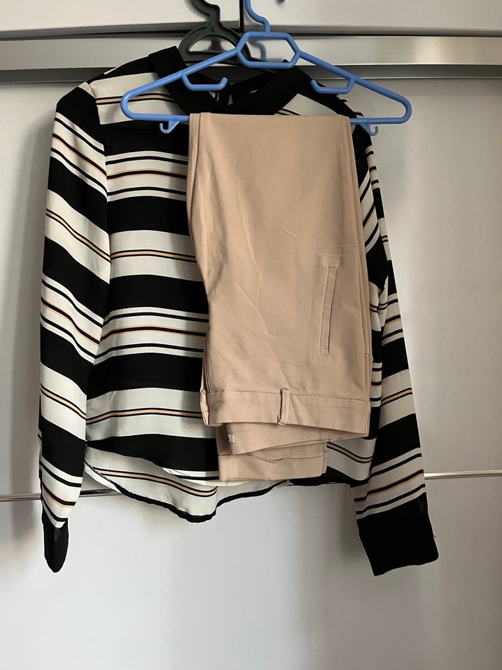 Bej Kadın Kumaş Pantolon Kemerli Midi Boy - Görsel 3