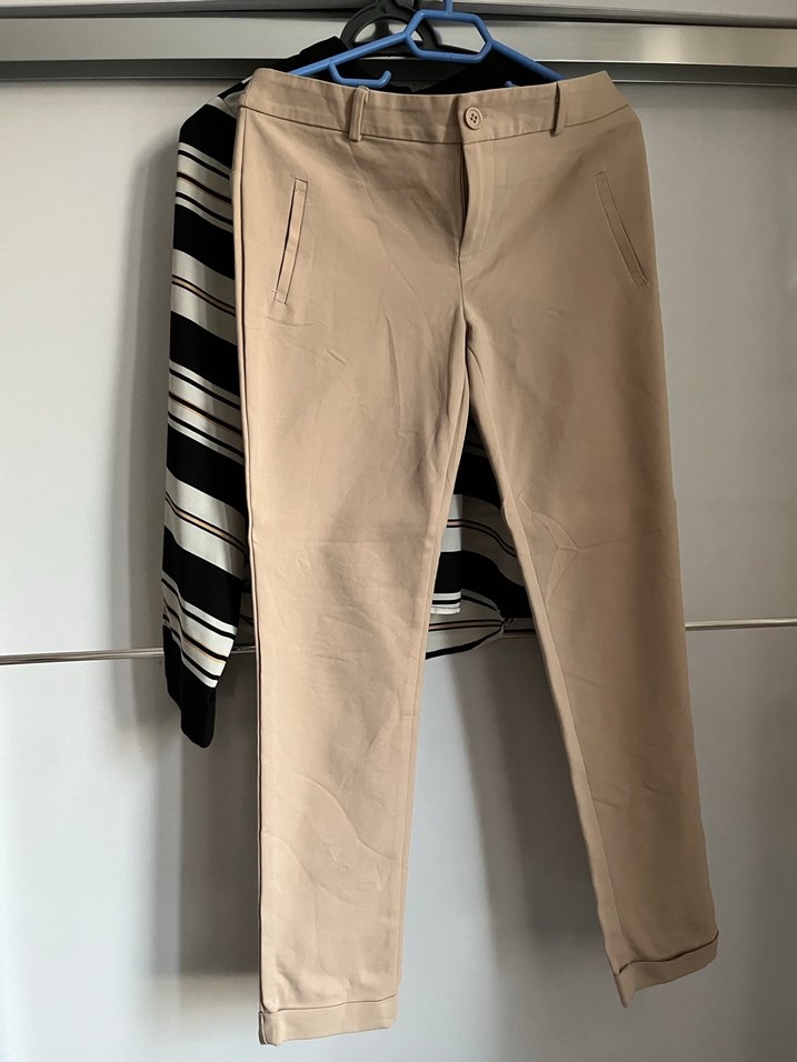 Bej Kadın Kumaş Pantolon Kemerli Midi Boy - Görsel 2