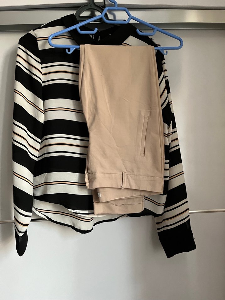 Bej Kadın Kumaş Pantolon Kemerli Midi Boy - Görsel 4