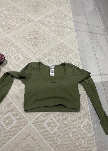 Uzun Kollu Haki Crop Top