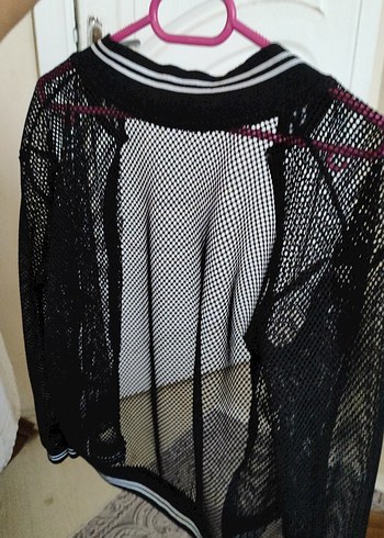 l Beden Siyah Dantel Detaylı Strappy Midi Ceket