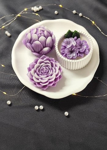 Pastel Mor Çiçek Şekilli Mum Seti - Görsel 2