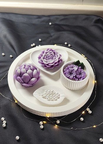 Mor Çiçek Şekilli İskandinav Mum Seti - Görsel 2