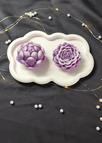 Mor Çiçek Şekilli Dekoratif Mum Seti - Görsel 2