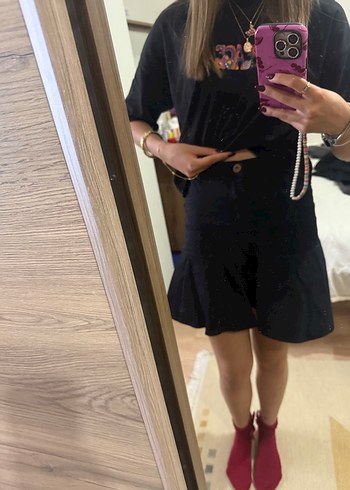xs Beden Düğmeli Siyah Midi Kadın Etek