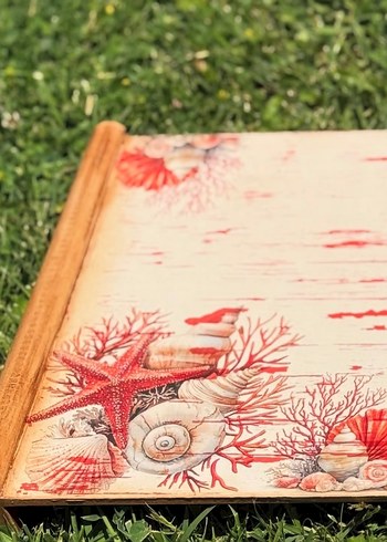 Kırmızı Vintage Ahşap Tepsi - Görsel 4