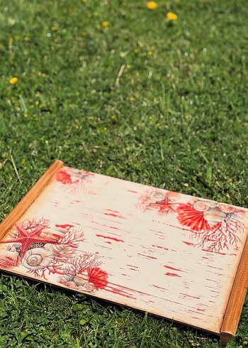 Kırmızı Vintage Ahşap Tepsi - Görsel 2