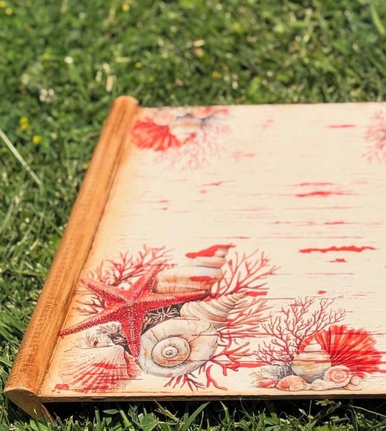 Kırmızı Vintage Ahşap Tepsi - Görsel 4