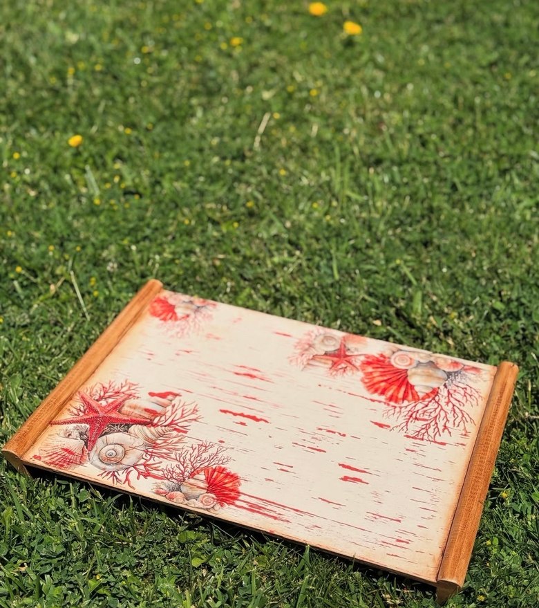 Kırmızı Vintage Ahşap Tepsi - Görsel 2