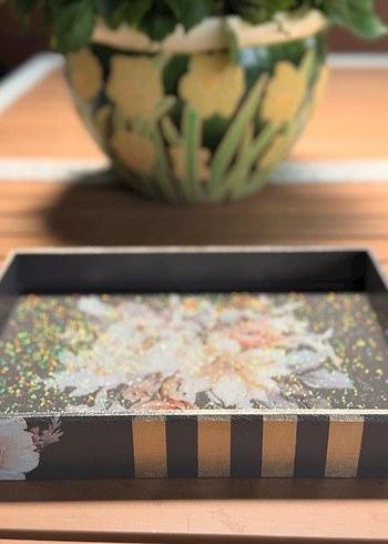 Çiçek Desenli Ahşap Tepsi - Görsel 6