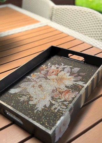 Çiçek Desenli Ahşap Tepsi - Görsel 5