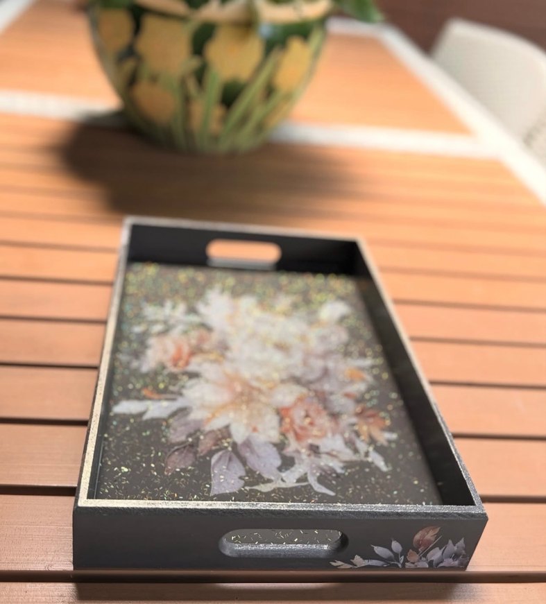 Çiçek Desenli Ahşap Tepsi - Görsel 4