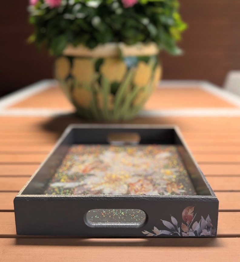 Çiçek Desenli Ahşap Tepsi - Görsel 3