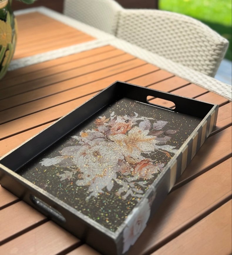 Çiçek Desenli Ahşap Tepsi - Görsel 5