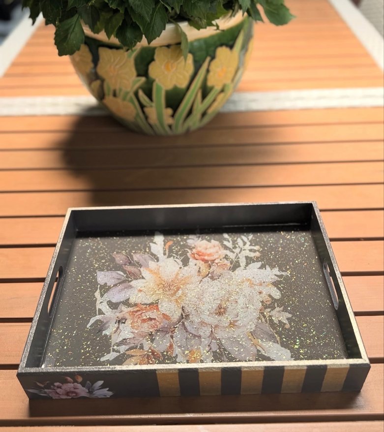 Çiçek Desenli Ahşap Tepsi - Görsel 2