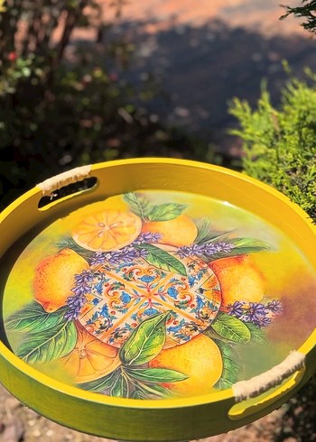 Ahşap yuvarlak tepsi - Görsel 5