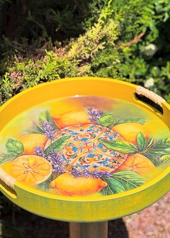 Ahşap yuvarlak tepsi - Görsel 4