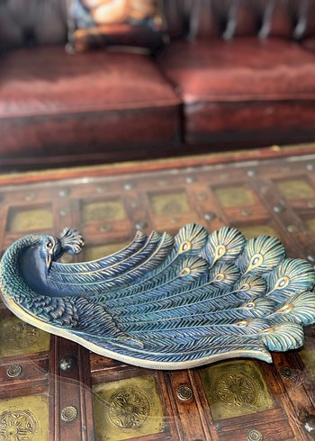 Turkuaz Tavuskuşu Desenli Mumluk ve Tabak Seti - Görsel 2