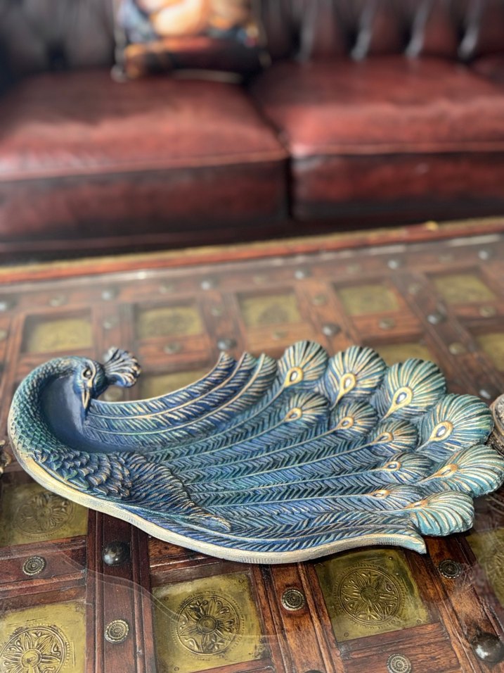 Turkuaz Tavuskuşu Desenli Mumluk ve Tabak Seti - Görsel 2