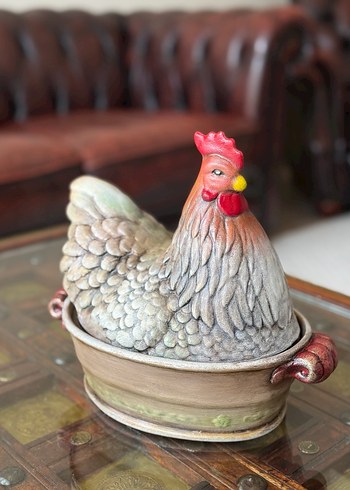 Gri ve Kahverengi Dekoratif Tavuk Biblo - Görsel 5