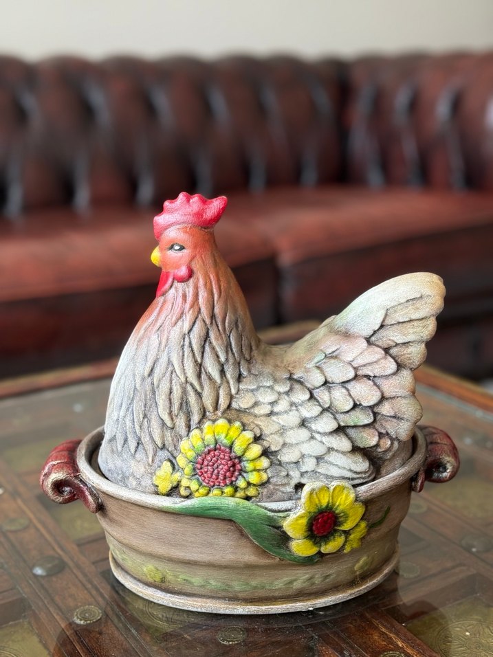 Gri ve Kahverengi Dekoratif Tavuk Biblo - Görsel 4