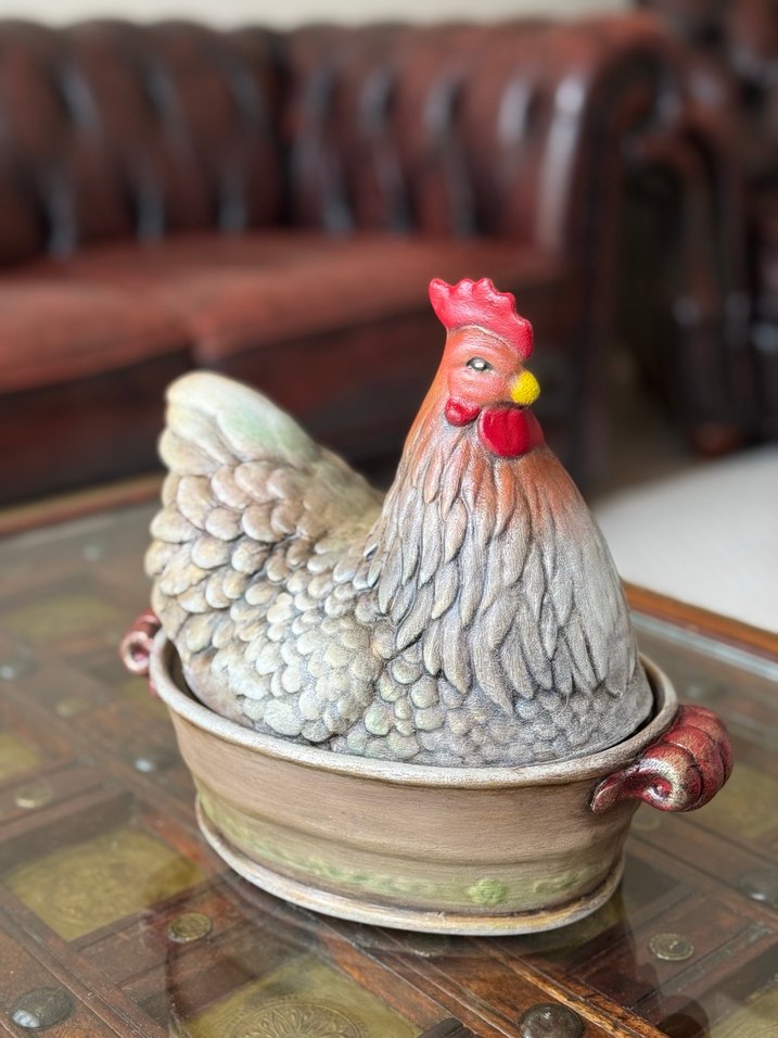 Gri ve Kahverengi Dekoratif Tavuk Biblo - Görsel 5