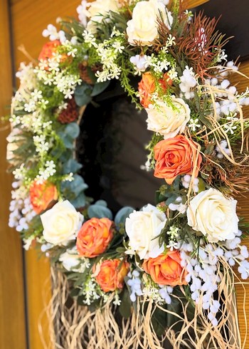 Beyaz ve Turuncu Çiçekli Kapı Süsü - Görsel 4