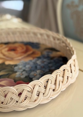 Bej Örgü Detaylı Yuvarlak Tepsi - Görsel 4