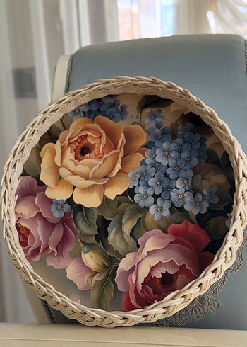 Bej Örgü Detaylı Yuvarlak Tepsi - Görsel 2