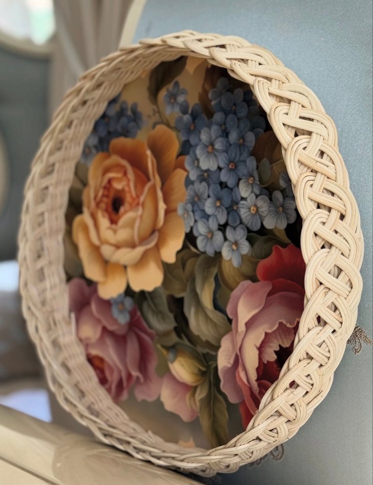 Bej Örgü Detaylı Yuvarlak Tepsi - Görsel 3