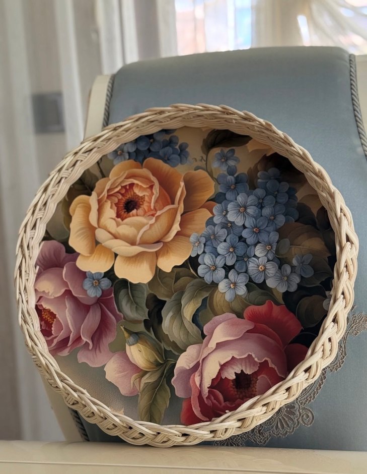 Bej Örgü Detaylı Yuvarlak Tepsi - Görsel 2