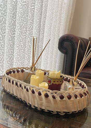 Dekoratif Rattan Örgü Tepsi - Görsel 3