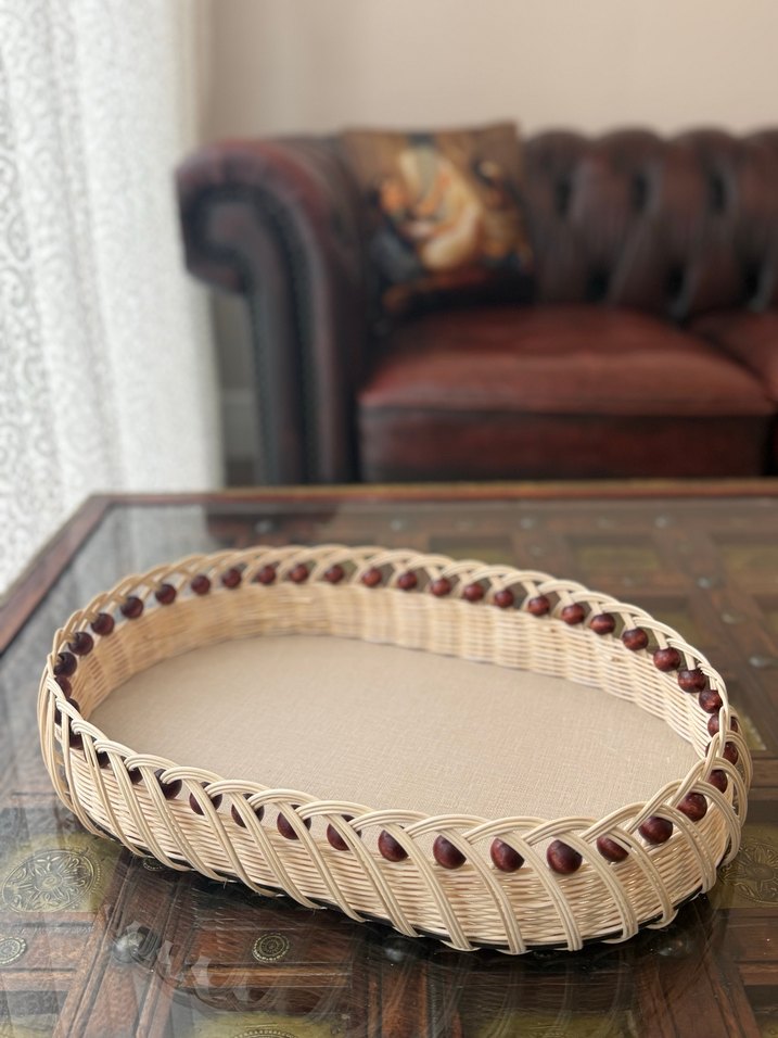 Dekoratif Rattan Örgü Tepsi - Görsel 5